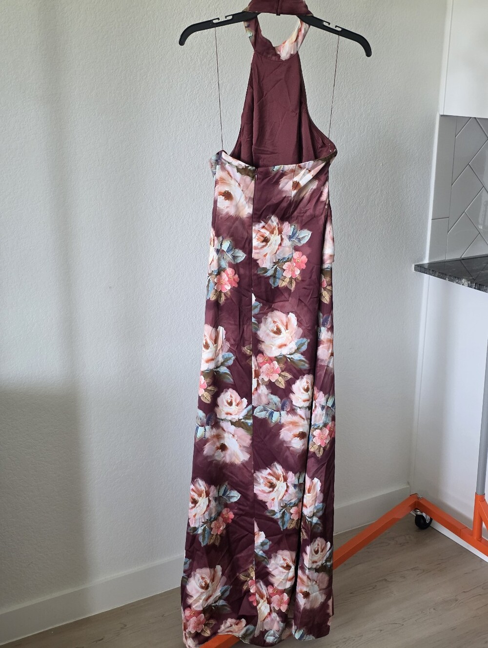 Adrianna Papell Floral Satin Halter Maxi Dress Size 8 NWT Brown Wedding Guest - Picture 10 of 12